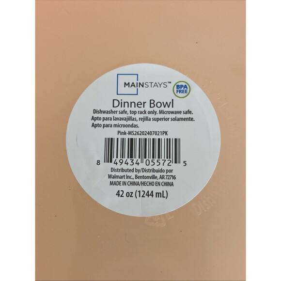 Mainstays Set of 4 Dinner Bowls BPA Free Melon / Pink 42 oz NEW - Picture 2 of 4